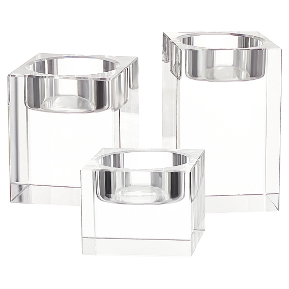 3Pcs 3 Styles K9 Glass Candle Holder, Cuboid