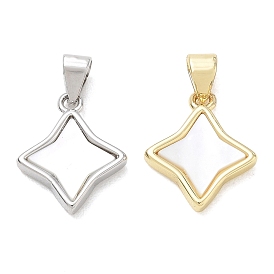 Pendentifs en laiton plaqué et coquillage blanc naturel, charme étoiles, sans cadmium et sans plomb