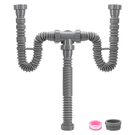 1 Bag Plastic Flexible Installation Double Sink Drain Kits, Drain Pipe, with 2 Rolls PTFE Sealing Tape