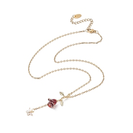 Alloy Enamel Rose with Butterfly Lariat Necklaces with 304 Stainless Steel Chains