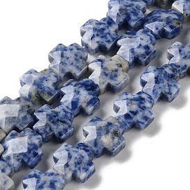 Perles de jaspe tache bleue naturelle, facette, croix