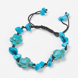 Bracelets de perles tressées turquoise teintées et synthétiques (teintes), avec cordon en nylon, chips et tortue