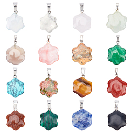 9Pcs 9 Style Gemstone Pendants, with Stainless Steel Snap on Bails, Flower