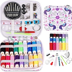 DIY Sewing Tool Kits, including Bird Pattern Storage Bag, Thread Reels, Buttons, Needle Threader, Pins & Thimbles, Tape Measure & Scissors & Needles