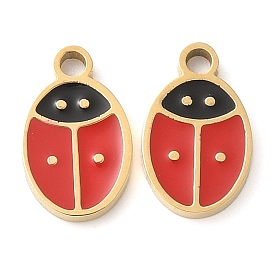 304 из нержавеющей стали шармы эмали, ручная полировка, очарование божьей коровки, золотые, ионное покрытие (ip)