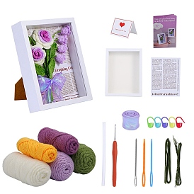 May Lily of the Valley Yarn Knitting Beginner Kit, including Photo Frame Stand, Yarns, Ribbon, Plastic Locking Stitch Marker & Crochet Hooks & Needle