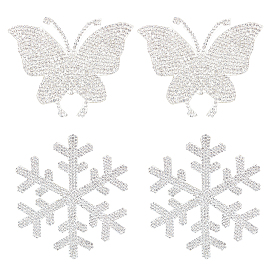 SUPERFINDINGS 4Pcs 2 Style Snowflake & Butterfly Glitter Hotfix Rhinestone, Iron on Patches, Dress Shoes Garment Decoration