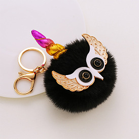 Colorful Owl Feather Fur Ball Pendant Imitation Otter Rabbit Fur Lady Bag Keychain.