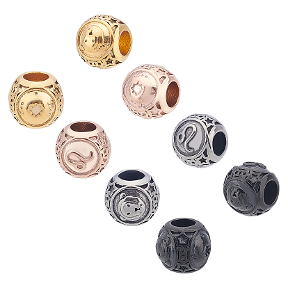 8Pcs 4 Colors 304 Stainless Steel European Beads, Large Hole Beads, Ion Plating (IP), Rondelle