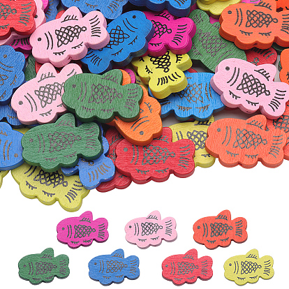 105шт 7 цвета печатных деревянных бусин, рыба
