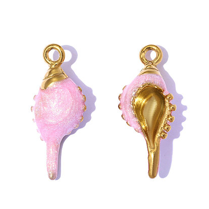 304 подвески из нержавеющей стали, с эмалью, раковины прелести, зеркальная полировка, ионное покрытие (ip), реальный 18 k позолоченный