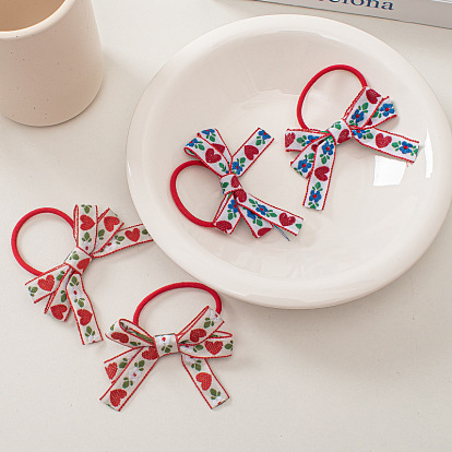 Embroidered Heart Ribbon Hair Tie with Sweet Double Ponytail - Cute and Stylish.