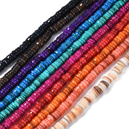 Natural Freshwater Shell Beads Strands, Dyed, Flat Round/Disc, Heishi Beads