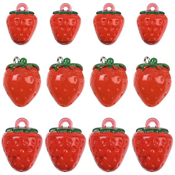 24 шт. 4 стили подвески из смолы и акрила, имитация фруктов, клубника