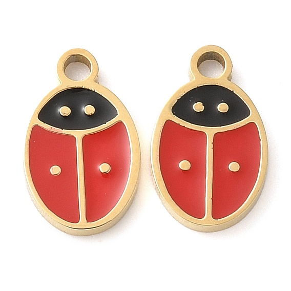 304 из нержавеющей стали шармы эмали, ручная полировка, очарование божьей коровки, золотые, ионное покрытие (ip)