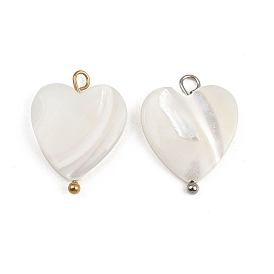 Естественно оболочки сердца подвески, с 304 петлями из нержавеющей стали, цвет морской раковины, ионное покрытие (ip)