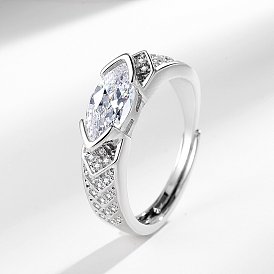 Кольца для пальцев из латуни с микропаве из кубических цирконий в форме конского глаза, платина