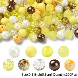 300Pcs 10 Styles Mixed Styles Transparent Acrylic Beads, Round