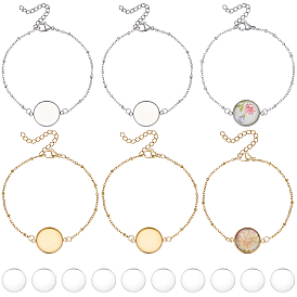 10pcs 2 couleurs 304 bracelets à sertissage cabochon rond en acier inoxydable, Fabrication de bracelets à chaîne satellite, avec cabochons en verre transparent 10pcs