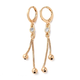 Glass Leverback Earrings, Brass Chains Tassel Earrings for Women