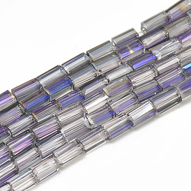 Electroplate Glass Beads Strands, Rainbow Plated, Faceted Cuboid