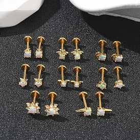 304 серьги-гвоздики из нержавеющей стали с синтетическим опалом, с 316 иглой из нержавеющей стали, золотые