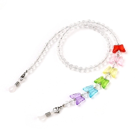 Butterfly Design Eyeglass Chains for Women, Glasses String Holder, with Acrylic Beads, 304 Stainless Steel Lobster Claw Clasps