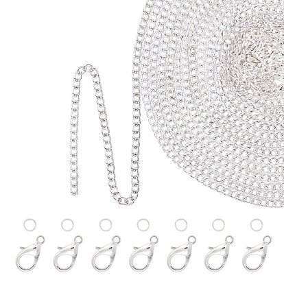 DIY Kit, with Alloy Lobster Claw Clasps, Iron Jump Rings, Unwelded Iron Cable Chains(with Card Paper) and Unwelded Iron Curb Chains(with Card Paper)