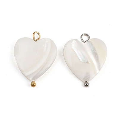 Естественно оболочки сердца подвески, с 304 петлями из нержавеющей стали, цвет морской раковины, ионное покрытие (ip)