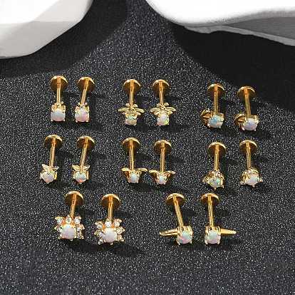 304 серьги-гвоздики из нержавеющей стали с синтетическим опалом, с 316 иглой из нержавеющей стали, золотые
