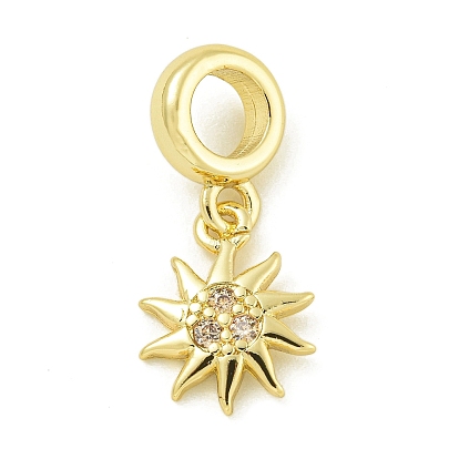 Стойка покрытие латунь паве прозрачный кубический цирконий солнце европейские подвески, Подвески с большими отверстиями, без свинца и без кадмия, долговечный