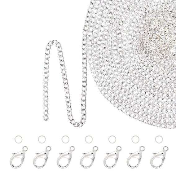 DIY Kit, with Alloy Lobster Claw Clasps, Iron Jump Rings, Unwelded Iron Cable Chains(with Card Paper) and Unwelded Iron Curb Chains(with Card Paper)