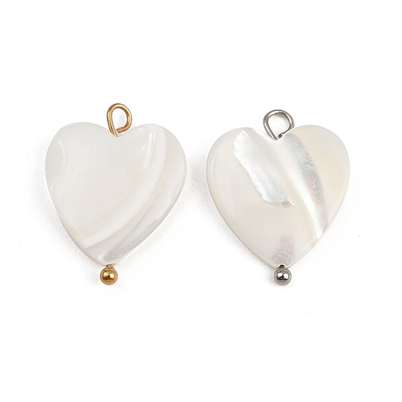 Естественно оболочки сердца подвески, с 304 петлями из нержавеющей стали, цвет морской раковины, ионное покрытие (ip)