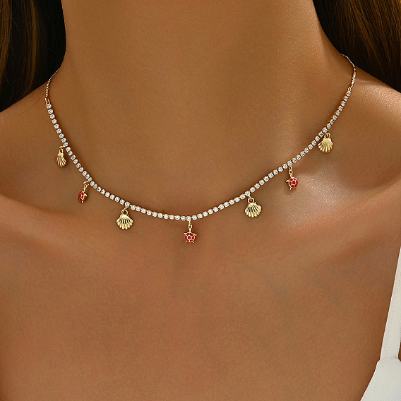 Элегантный латунный кулон в стиле океана с прозрачным кубическим цирконием из панциря черепахи, нагрудник для женщин, пляжная одежда