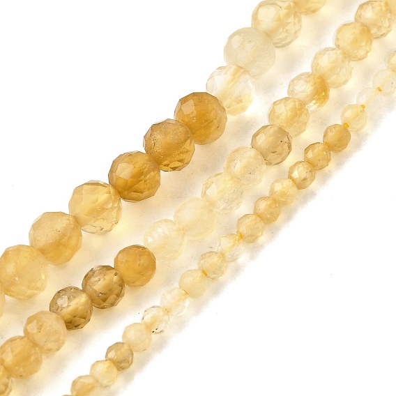 Природный желтый кварц нитей бисера, градиент цвета, граненые, класс АА, круглые