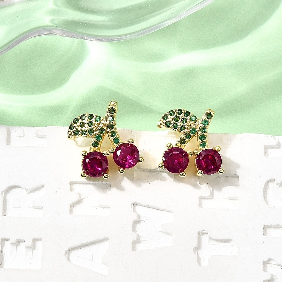 Серьги-подвески из вишневой латуни с микропаве из кубических цирконий, стойки покрытие, без свинца и без кадмия, долговечный