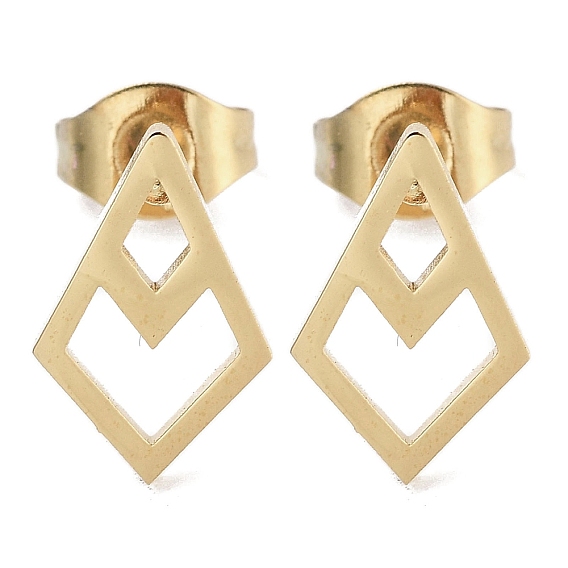 PVD Vacuum Plating 304 Stainless Steel Stud Earrings for Women, Hollow Kite