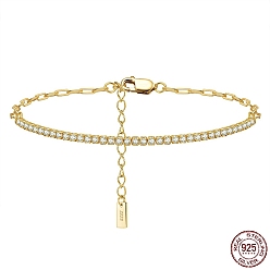 Bracelets de tennis en zircone cubique transparente, 925 bracelet en argent sterling avec chaînes à trombones, avec cachet s