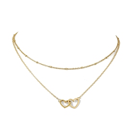 Colliers avec pendentif coeur en acier inoxydable pour femmes, colliers en laiton double épaisseur