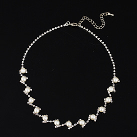 Sparkling Rhinestone Collarbone Necklace with Elegant Faux Pearl Pendant - Chic and High-Quality Women's Fashion Accessory (N151)