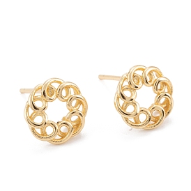 Brass Stud Earring Findings, Long-Lasting Plated, Flat Round