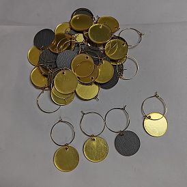 Flat Round Acrylic Wine Glass Charms, with Brass Hoop Earring Findings