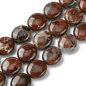 Natural Brecciated Jasper Beads Strands, Flat Oval