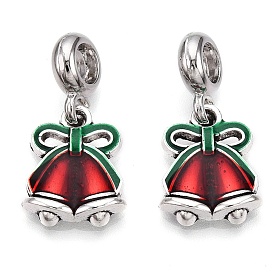 Alloy Enamel European Dangle Charms, Large Hole Pendants, Christmas Bell