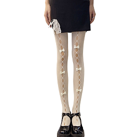 Нейлоновые колготки в сеточку с бантом, сетчатые чулки для женщин