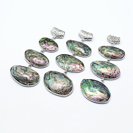 Brass Abalone Shell Oval Big Pendants, with Scarf Bail Beads, Undyed