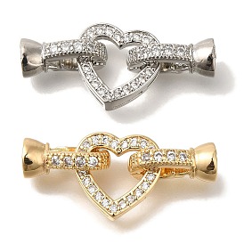 Brass Micro Pave Clear Cubic Zirconia Fold Over Clasps, Heart