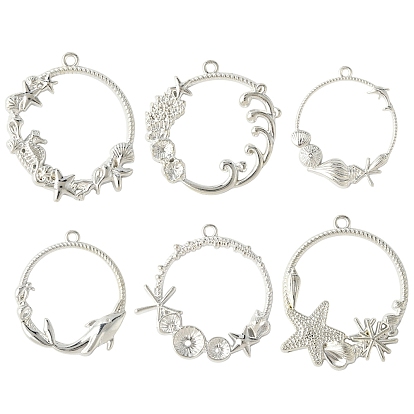 12 шт 6 стиль сплава подвески с открытой задней лицевой панелью, для diy уф смолы, эпоксидная смола, Прессованные цветочные украшения, океанский стиль, без никеля , разнообразные