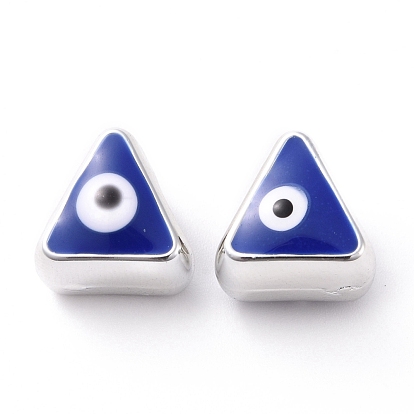 CCB Plastic Beads, with Enamel, Platinum, Triangle with Evil Eye