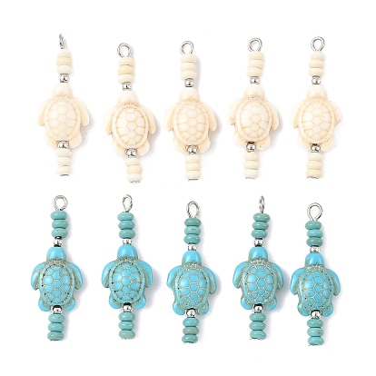 10 шт. 2 цвета окрашенные синтетические бирюзовые черепахи рондель бусины подвески, с железными петлями, платина